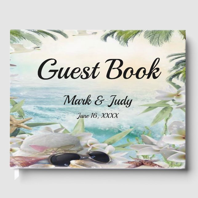 Elegant Blommigt Tropical Beach Wedding Guestbook Gästböcker (Framsida)