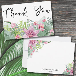 Elegant Blommigt Tropical Bröllop Tack Kort