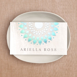 Elegant Blommigt Turkos Lotus Flower White Marble Visitkort