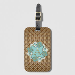 Elegant Blommigt Turquise guld monogram brev A Bagagebricka