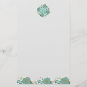 Elegant Blommigt Turquise guld monogram brev A Brevpapper