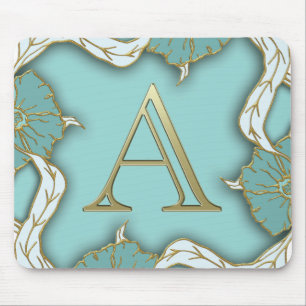 Elegant Blommigt Turquise guld monogram brev A Musmatta