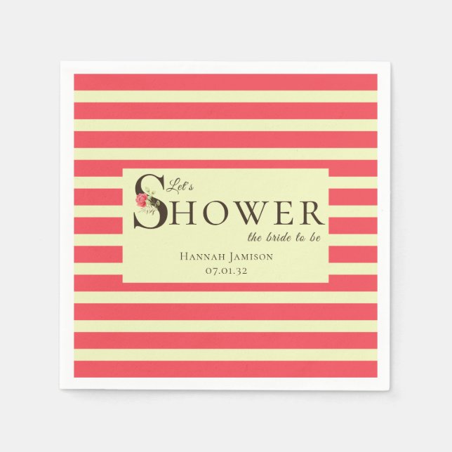Elegant Blommigt Typography Coral Grönt Shower Pappersservett (Framsidan)