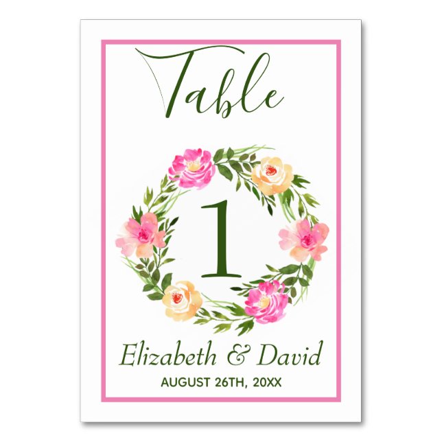 Elegant Blommigt Utandning Bröllop Bordsnummer (Framsidan)