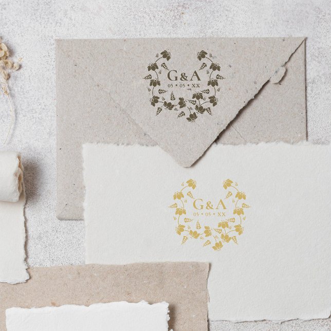 Elegant Blommigt Utandning Bröllop Initialer Stämpel (Skapare uppladdad)