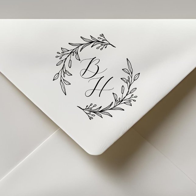 Elegant Blommigt Utandning Bröllop Monogram Stämpel (Skapare uppladdad)