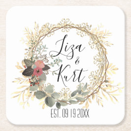 Elegant Blommigt Utandning Bröllop Personlig Underlägg Papper Kvadrat