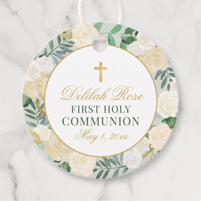 Elegant Blommigt Utandning Kommunisiens första Grö Gåvor Etiketter (Framsida)