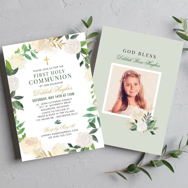 Elegant Blommigt Utandning Kommunisiens första Grö Inbjudningar (Skapare uppladdad)