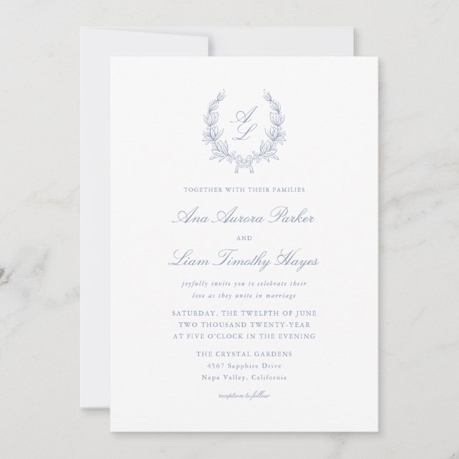 Elegant Blommigt Utandning Monogram Bröllop Inbjudningar (Framsida)