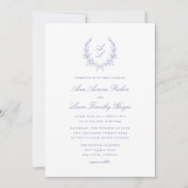 Elegant Blommigt Utandning Monogram Bröllop Inbjudningar