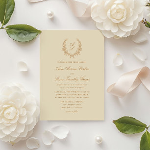 Elegant Blommigt Utandning Monogram Bröllop Inbjudningar