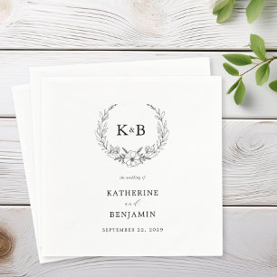 Elegant Blommigt Utandning Monogram Bröllop Pappersservett
