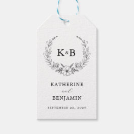 Elegant Blommigt Utandning Monogram Bröllop Presentetikett