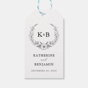 Elegant Blommigt Utandning Monogram Bröllop Presentetikett