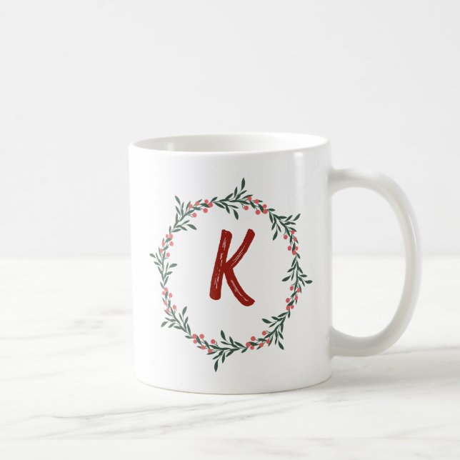 Elegant Blommigt Utandning Monogram Initial jul Kaffemugg (Höger)