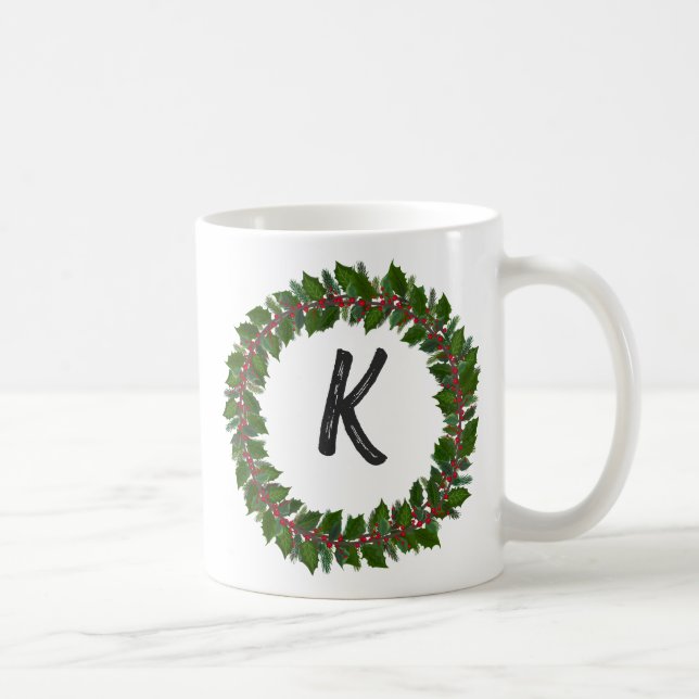 Elegant Blommigt Utandning Monogram Initial jul Kaffemugg (Höger)