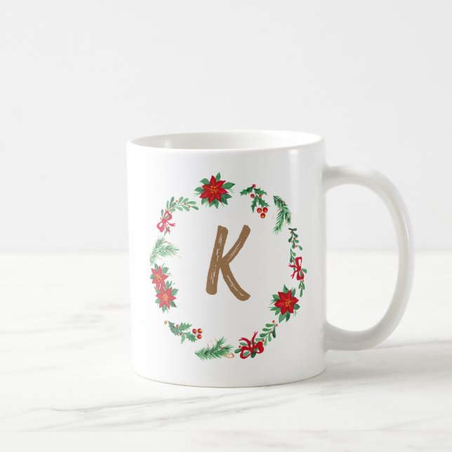 Elegant Blommigt Utandning Monogram Initial jul Kaffemugg (Höger)