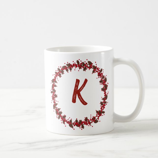 Elegant Blommigt Utandning Monogram Initial jul Kaffemugg (Höger)