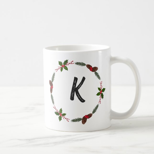 Elegant Blommigt Utandning Monogram Initial jul Kaffemugg (Höger)