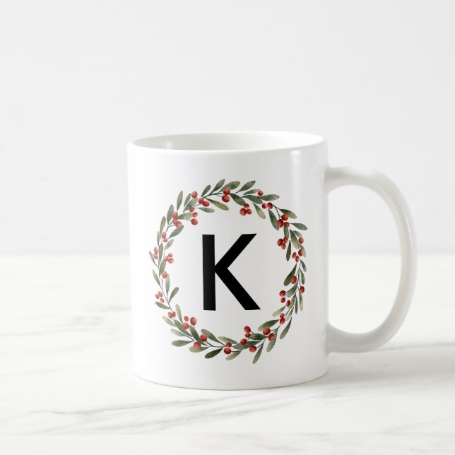 Elegant Blommigt Utandning Monogram Initial jul Kaffemugg (Höger)