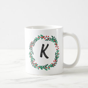 Elegant Blommigt Utandning Monogram Initial jul Kaffemugg