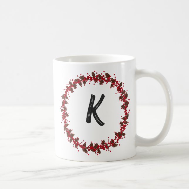 Elegant Blommigt Utandning Monogram Initial jul Kaffemugg (Höger)
