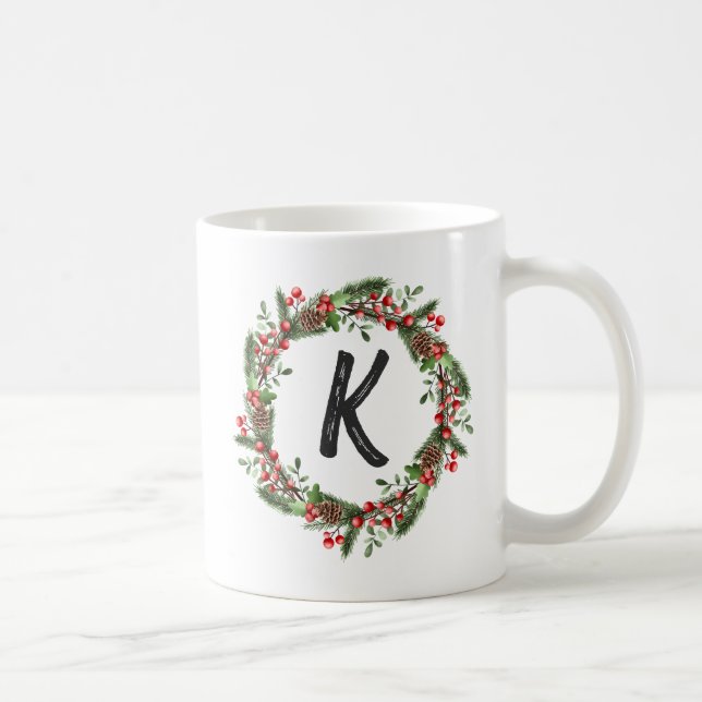Elegant Blommigt Utandning Monogram Initial jul Kaffemugg (Höger)