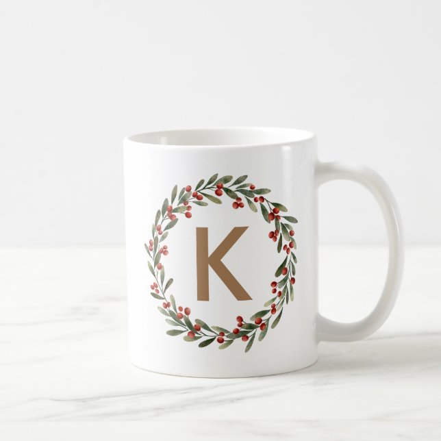 Elegant Blommigt Utandning Monogram Initial jul Kaffemugg (Höger)