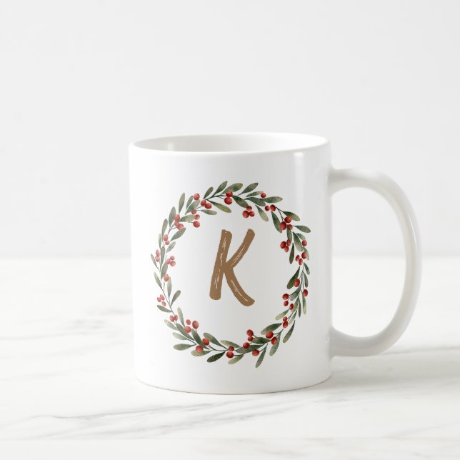 Elegant Blommigt Utandning Monogram Initial jul Kaffemugg (Höger)
