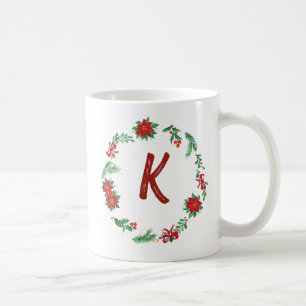 Elegant Blommigt Utandning Monogram Initial jul Kaffemugg