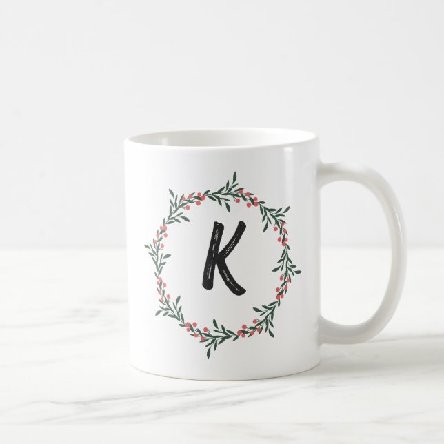 Elegant Blommigt Utandning Monogram Initial jul Kaffemugg (Höger)