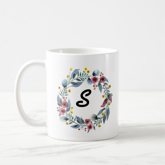 Elegant Blommigt Utandning Monogrammad kaffe Mugg (Vänster)