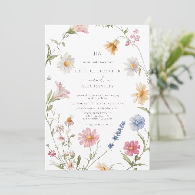 Elegant Blommigt Utandning | QR-kod Osa Bröllop Inbjudningar (Stående Fram)