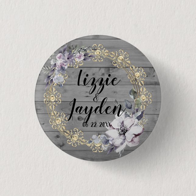 Elegant Blommigt Utandning Rustit Bröllop Knapp (Framsida)