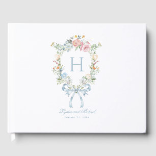 Elegant Blommigt Utandning Vapensköld Monogram Brö Gästböcker