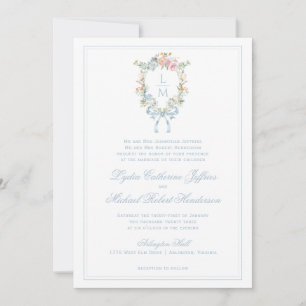 Elegant Blommigt Vapensköld för andning   Monogram Inbjudningar