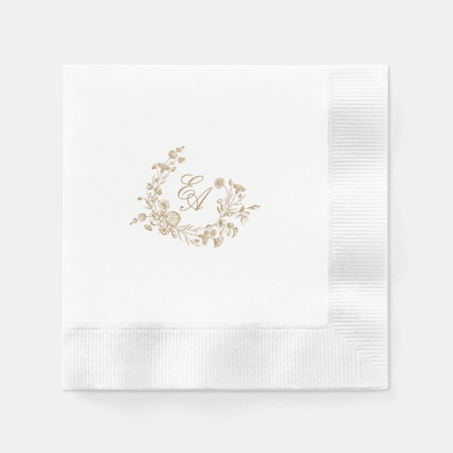 Elegant Blommigt Vapensköld Monogram Bröllop Napki Pappersservett (Framsidan)