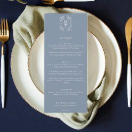 Elegant Blommigt Vapensköld Monogram Dusty Blue Br Meny