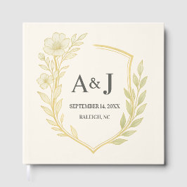 Elegant Blommigt Vapensköld Monogram Ivory Gästböcker