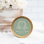 Elegant Blommigt Vapensköld Monogram Sage Grönt Br Runt Klistermärke<br><div class="desc">Ta med dig en färsk och förfinad accent till dina bröllop-detaljer med de här anpassningsbar monogramklistermärkena, med en vit blommigt vapensköld och vit kalligrafi som ställs in mot en mjuk grönt. Parets datum initialer, namn och bröllop visas med tidlös stil - perfekt för förslutning av kuvert, dekoration favors eller tillägg...</div>