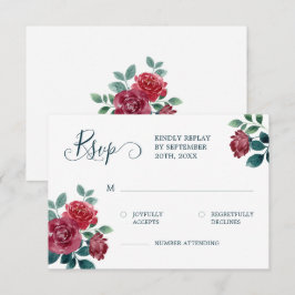 Elegant Blommigt Vattenfärg Burgundy Teal Bröllop OSA Kort