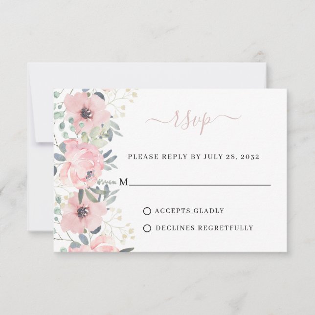 Elegant Blommigt Vattenfärg Dusty  Rosa Bröllop OSA Kort (Framsida)