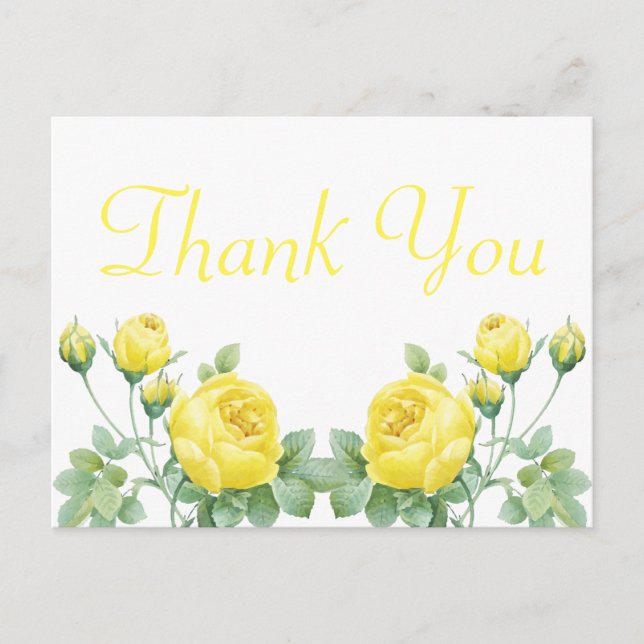 Elegant Blommigt Vattenfärg Gul ros Tack Vykort (Framsida)