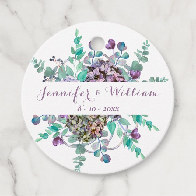 Elegant Blommigt Vattenfärg Hydrangea Bröllop Gåvor Etiketter (Framsida)