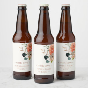 Elegant Blommigt Vattenfärg par Bröllop med Kärlek Ölflaska Etikett