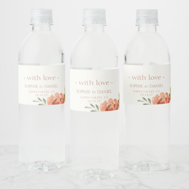 Elegant Blommigt Vattenfärg par Bröllop med Kärlek Vattenflaskor Etikett (Flaskor)