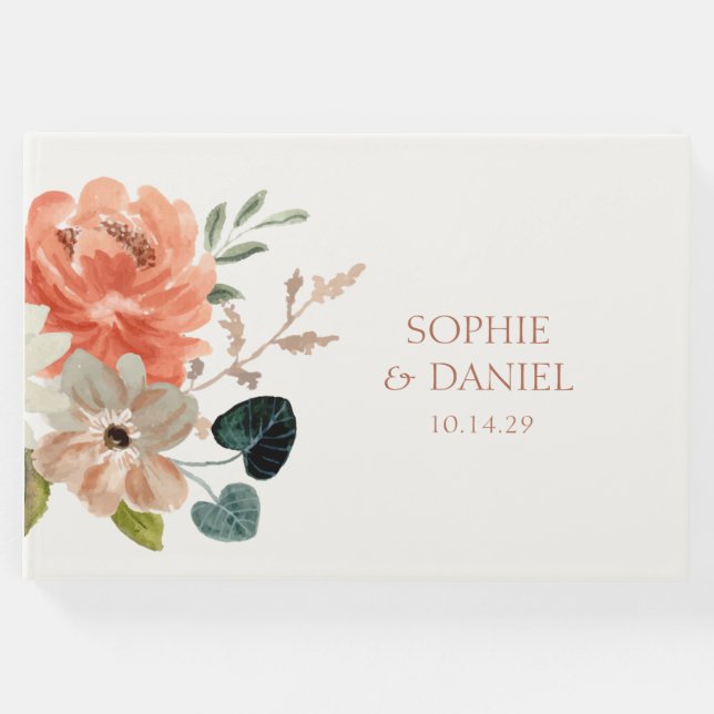 Elegant Blommigt Vattenfärg par Initialer Bröllop Gästböcker (Framsida)