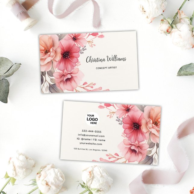 Elegant Blommigt vattenfärg Visitkort (Elegant Floral Watercolor Business Card)