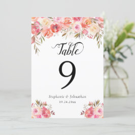 Elegant Blommigt Vattenfärgen Bröllop Bordsnummer